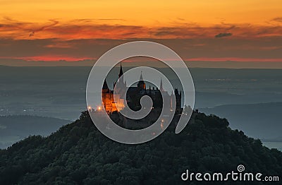 Castle Hohenzollern with view to the swabian alb Stock Photo