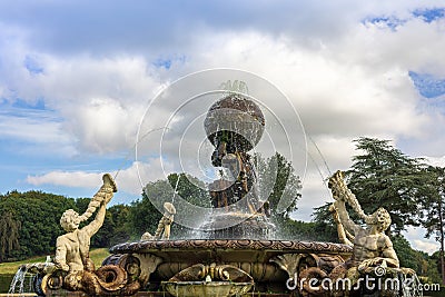 Close-up of Atlas Fountain with tritons and globe with zodiac signs. Editorial Stock Photo