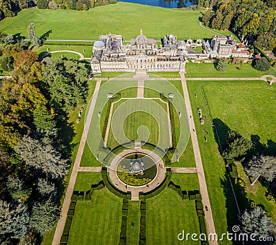 Castle Howard stately home and formal garden from above Editorial Stock Photo