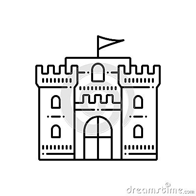 Black line icon for Castle, flanker and flag Vector Illustration