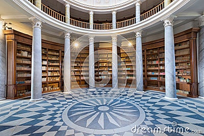 Castle Kacina, Empire Chateau near Kutna Hora, Bohemia, Czech Republic. Panoramic view inside great OLD public library Editorial Stock Photo