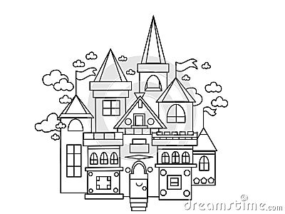 Castle kingdom kids and adults coloring pages Cartoon Illustration