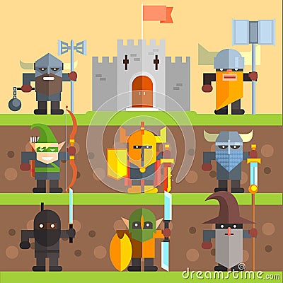 Castle and Knights. Medieval Game Vector Set Vector Illustration