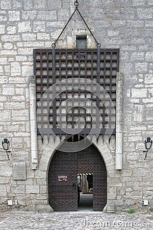 Castle Kuresaare, Estonia. Entrance with portcullis raised. Editorial Stock Photo