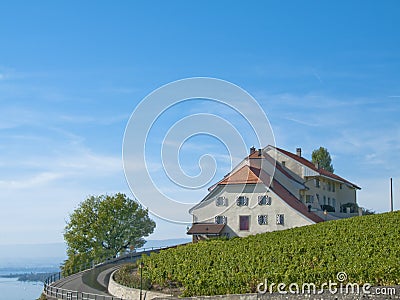 Castle in Lavaux vineyards, Switzerland Stock Photo