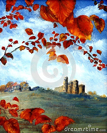 Castle and Leaves Stock Photo