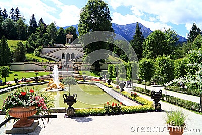 Castle linderhof was built in 1869 with a view of the alps Editorial Stock Photo