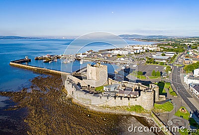 Castle and marina in Carrickfergus near Belfast Stock Photo