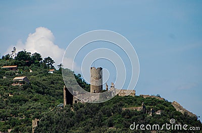 Castle of Monte Ursino. Noli - Liguria, Italy Stock Photo