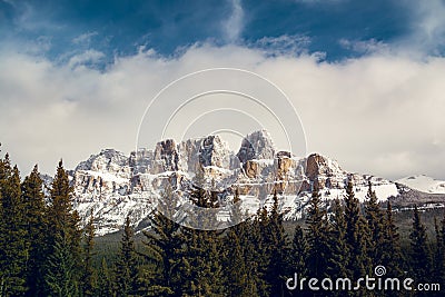 Castle Mountain Junction in Banff Alberta midwinter Stock Photo