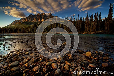 Castle Mountain at sunset Stock Photo