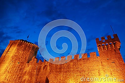 Castle at night in Croatia, Trogir Stock Photo