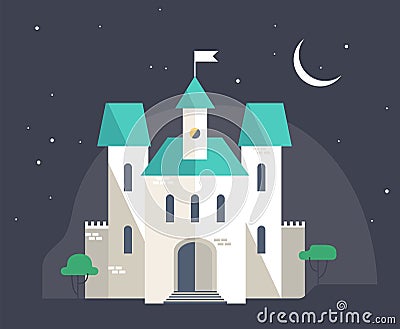 Castle at night, flat style vector illustration Vector Illustration