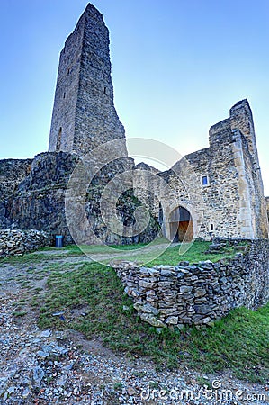 Castle Okor ruined walls and remains of the high tower Stock Photo