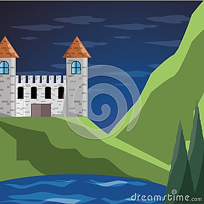 Castle and pine trees design Vector Illustration