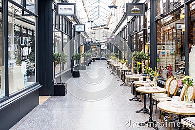 Castle Quarter Arcade with shops and Tea room in Cardiff city ce Editorial Stock Photo