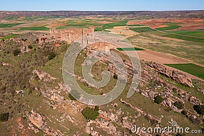 Castle of Riba de Santiuste is a castle of moorish origin located in Guadalajara province Stock Photo