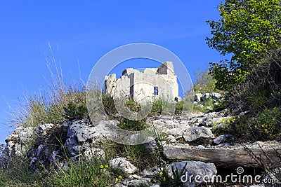The Castle of Rocca Calascio, mountaintop medieval fortress at 1512 meters above sea level, Abruzzo - Italy Stock Photo