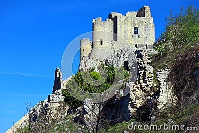 The Castle of Rocca Calascio, mountaintop medieval fortress at 1512 meters above sea level, Abruzzo - Italy Stock Photo