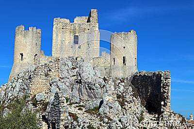 The Castle of Rocca Calascio, mountaintop medieval fortress at 1512 meters above sea level, Abruzzo - Italy Stock Photo