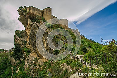 Castle of Roccascalegna sited on a rocky headland Stock Photo