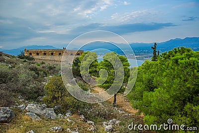 Castle rock panoramic European landmark site place for tourism and sightseeing Stock Photo