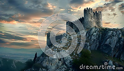 Castle on a rocky hilltop crag Stock Photo