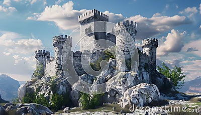 Castle on a rocky hilltop crag Stock Photo