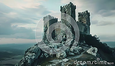 Castle on a rocky hilltop crag Stock Photo