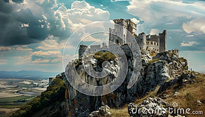 Castle on a rocky hilltop crag Stock Photo