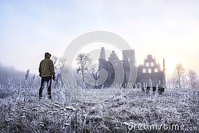 Castle ruins in the morning sun Stock Photo
