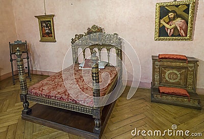 Castle Saint Angelo. Detail of bedroom. Interior view. Rome. Editorial Stock Photo