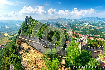 Castle in San Marino. Beautiful view on San Marino second tower the Cesta or Fratta Stock Photo