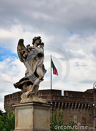 Castle Sant Angelo and Ponte Sant Angelo with its Angel Statues - Rome, Italy Editorial Stock Photo