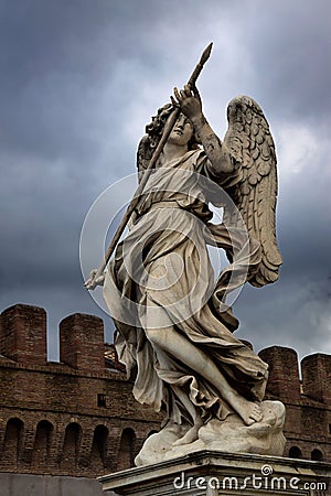 Castle Sant Angelo and Ponte Sant Angelo with its Angel Statues - Rome, Italy Editorial Stock Photo