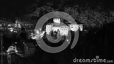 Castle Schattenburg at night in black and white Stock Photo