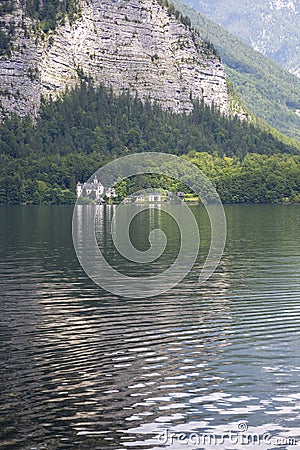 Castle on the shore of Lake Hallstattersee Stock Photo