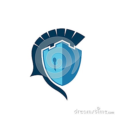 Castle spartan shield logo template, Danger skull protecting badge emblem vector logo icon Vector Illustration