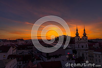 Castle Spilberk Brno city slow moving clouds captured just from castle turn public light on going from blue hour to night time Editorial Stock Photo