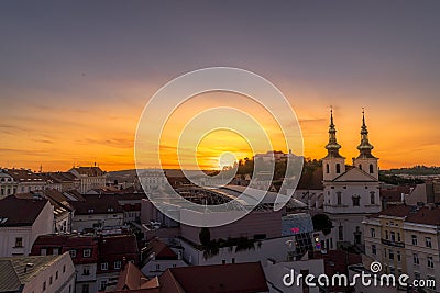 Castle Spilberk Brno city slow moving clouds captured just from castle turn public light on going from blue hour to night time Editorial Stock Photo