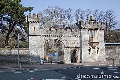 Castle Street and the entrance to Bute Park in Cardiff, Wales in the UK Editorial Stock Photo