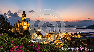 Castle, sunset, Vinpearl Land, Nha Trang in Vietnam Stock Photo