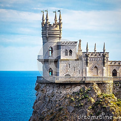 Castle Swallow`s Nest in the Black Sea, Crimea Stock Photo