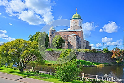 Castle and 30th Gvardeysky Korpus Embankment in Vyborg, Russia Stock Photo