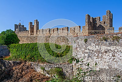 Castle of Tomar. The Knights Templar fortress which surrounds and protects the Convent of Christ Stock Photo