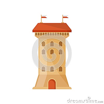 Castle tower icon in flat style. Medieval citadel vector illustration on isolated background. Stronghold building sign business Vector Illustration