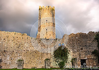 Castle and tower of ninfa ruins in Lazio - Latina province - Italy Stock Photo