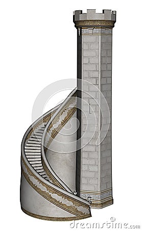 Castle tower and stairs - 3D render Stock Photo