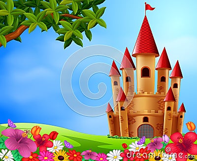 Castle towers in the field Vector Illustration