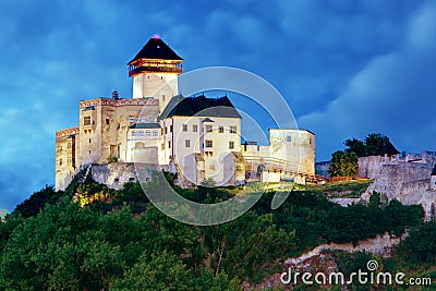 Castle in Trencin at night, Slovakia Stock Photo